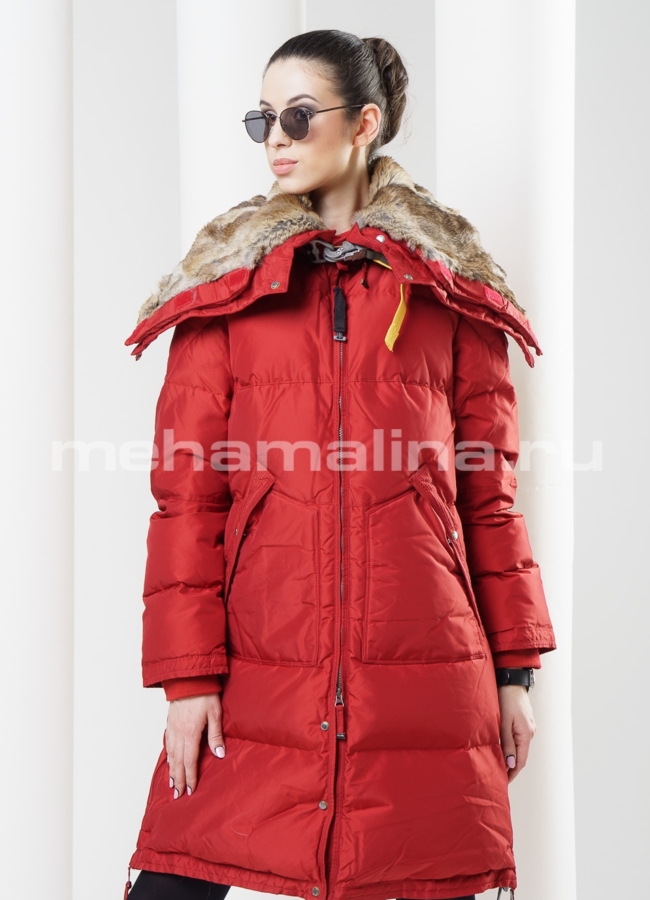 Пуховик красного цвета с капюшоном модель № П-50 в кредит