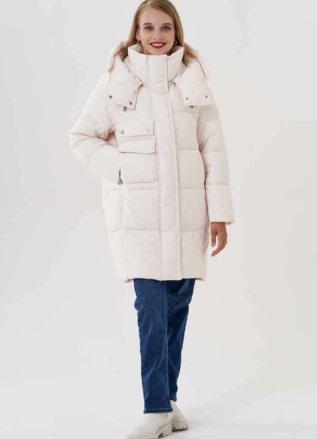 Женский пуховик с капюшоном  модель № 82041 меха малина