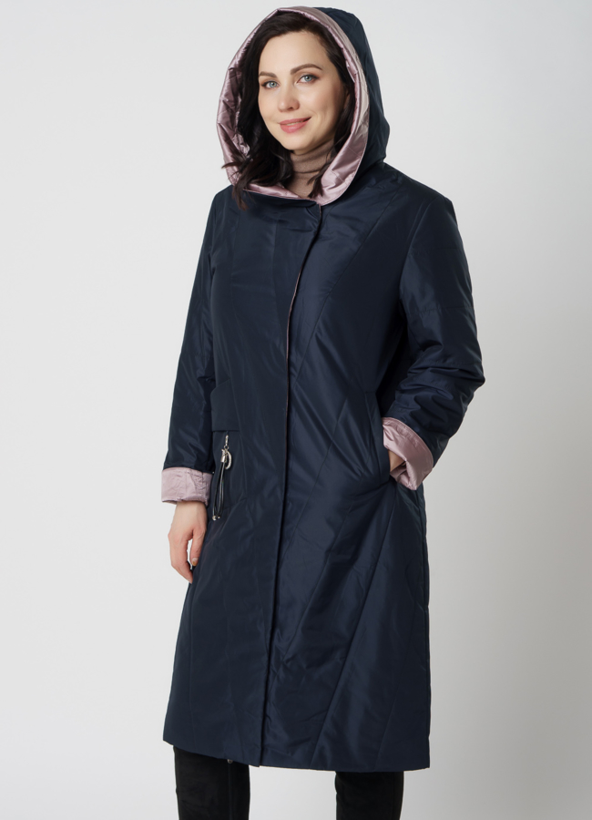 Пальто женское демисезонное синего цвета модель № 2021 в рассрочку