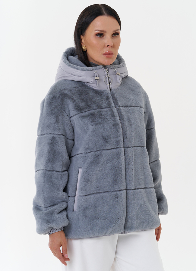 Пуховик из эко меха с капюшоном модель № 27651 в кредит
