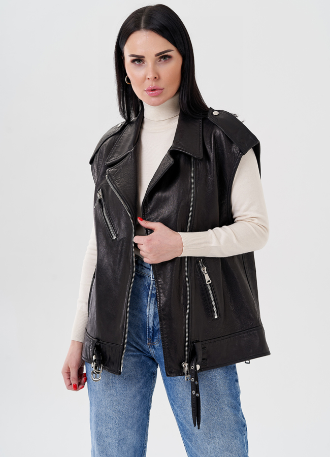 фото Жилет женский из натуральной кожи  модель № 24100