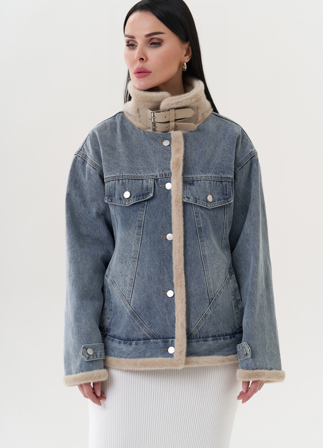 фото Джинсовая куртка с искусственным мехом модель № 26708