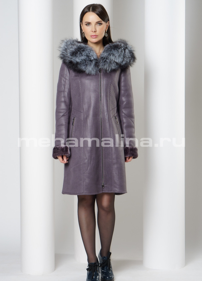 Дубленка эко с отделкой из чернобурки модель № 1806 в кредит