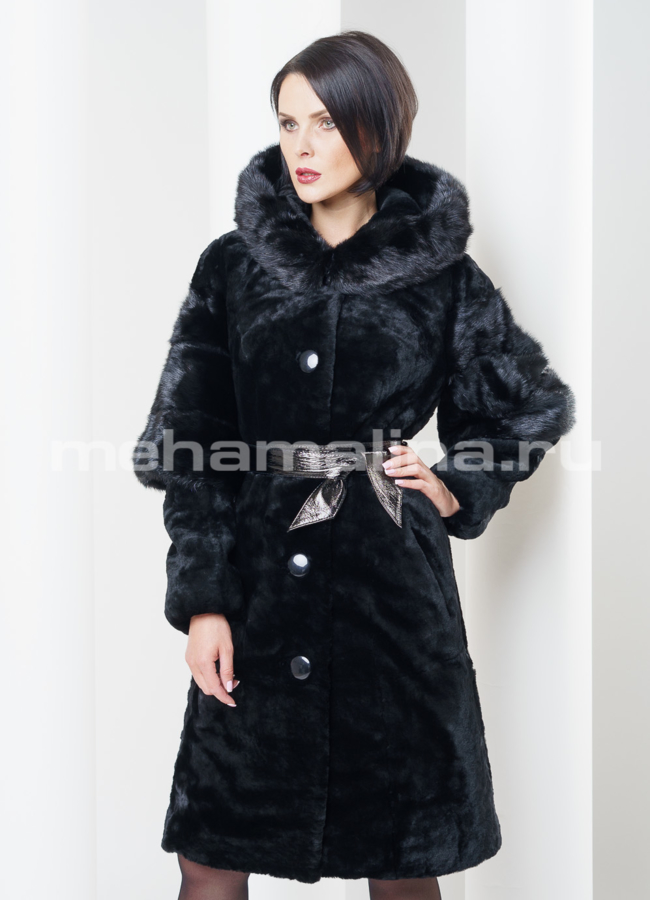 Шуба из муарового мутона, цвет черный модель № S-301 универмаг малина