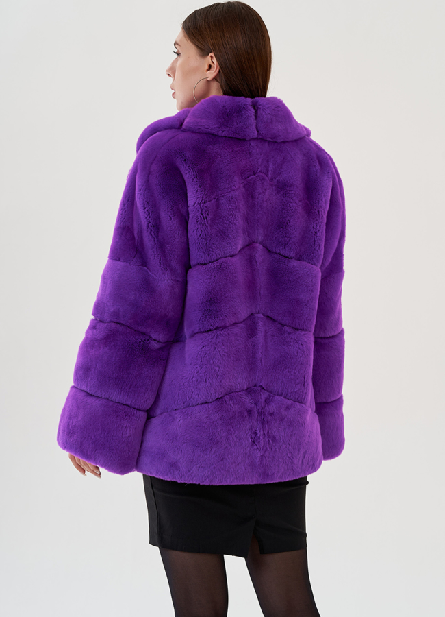 Укороченная шуба из кролика в фиолетовом цвете модель № 81161 в кредит
