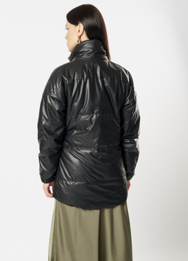 Куртка утепленная из эко кожи черного цвета модель № 215 универмаг малина