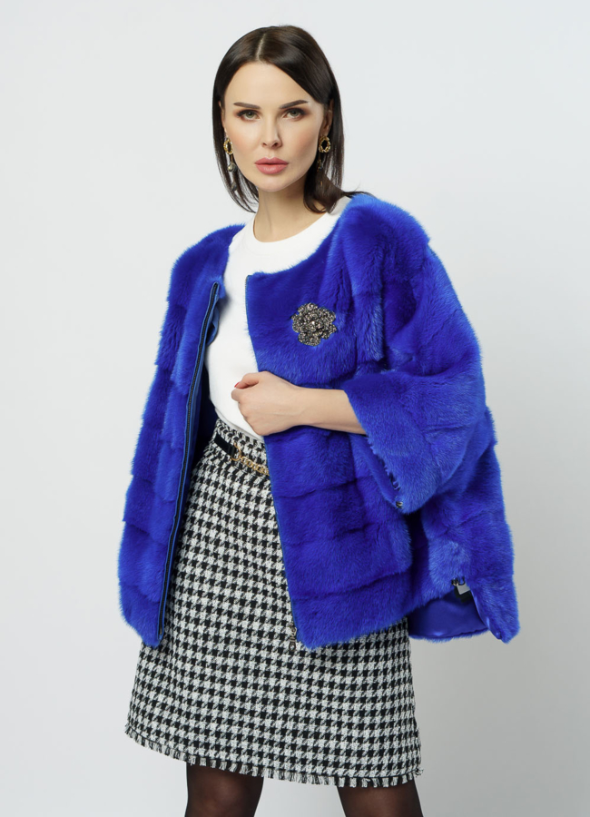 Куртка из норки синего цвета на молнии модель № S-1112 универмаг малина
