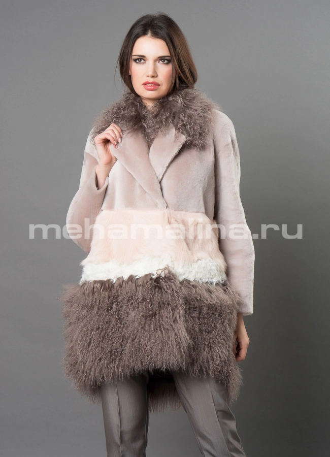 Дубленка премиум модель № D-243 меха малина