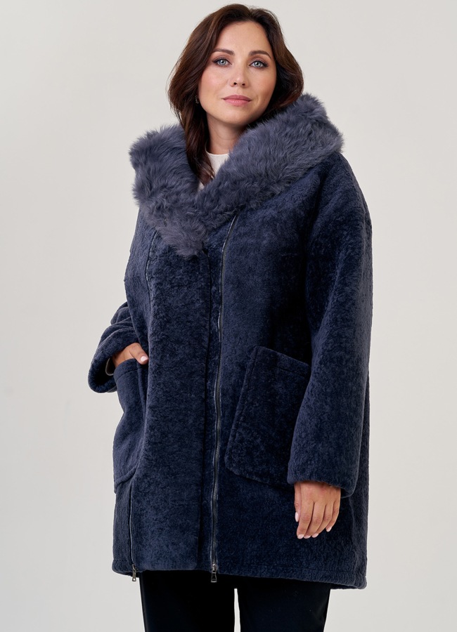 Куртка из мутона оверсайз в синем цвете модель № 1507 в рассрочку