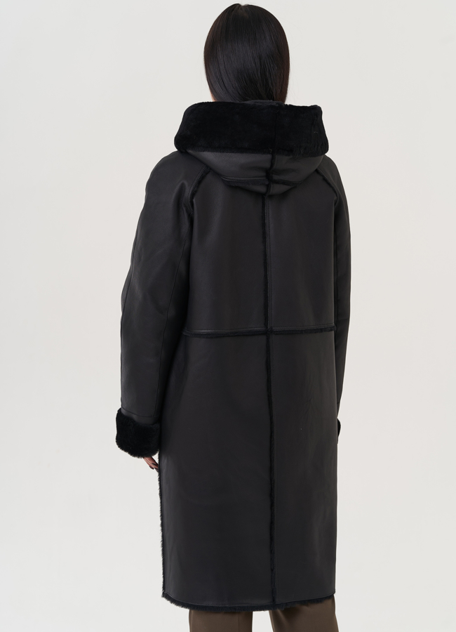 Дубленка женская с капюшоном  модель № 25915 универмаг малина