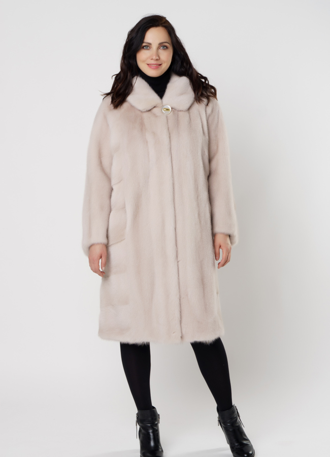 Светлая норковая шуба с капюшоном модель № 3002 в кредит