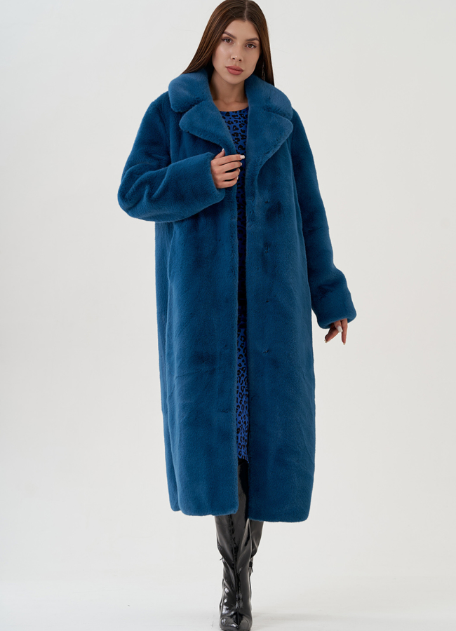 Удлиненная шуба из экомеха с поясом модель № 81535 универмаг малина