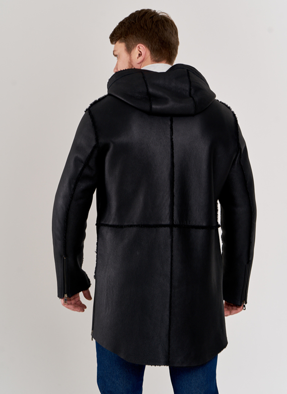 Дубленка мужская с капюшоном