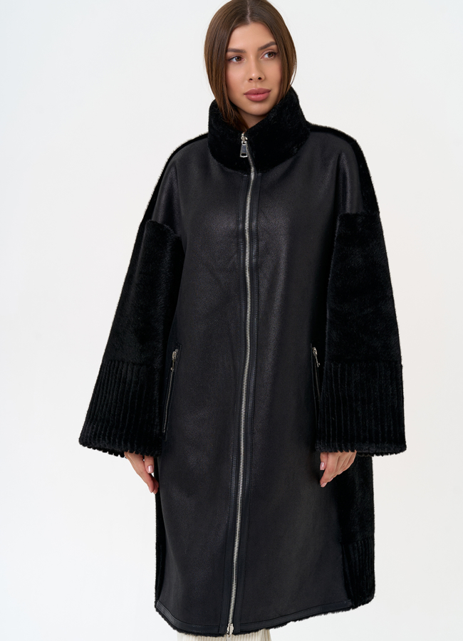 Женская двухсторонняя дубленка из эко замши с воротником стойкой модель № 31412 в рассрочку Женская двухсторонняя дубленка из эко замши с воротником стойкой модель № 31412 в рассрочку