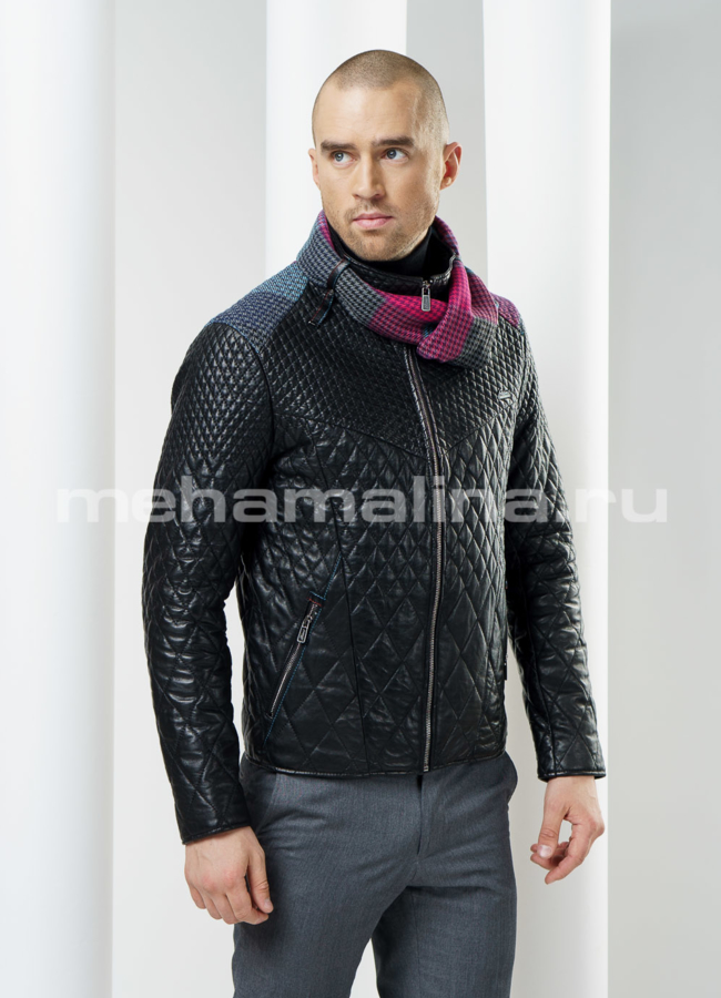 фото Куртка кожаная с вшитым шарфом модель № KP-78