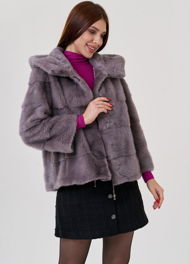 Норковая шуба с капюшоном  модель № 23324 универмаг малина