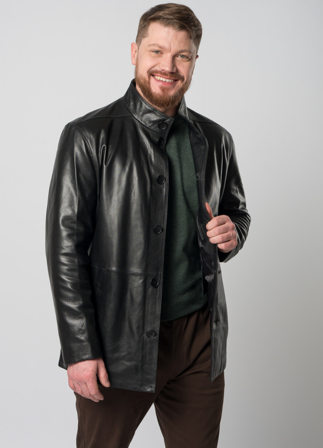 Куртка кожаная на пуговицах модель № W8017 универмаг малина