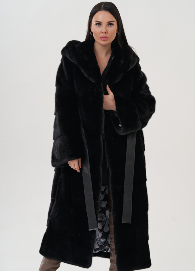 Шуба из норки с капюшоном  модель № 26049 универмаг малина