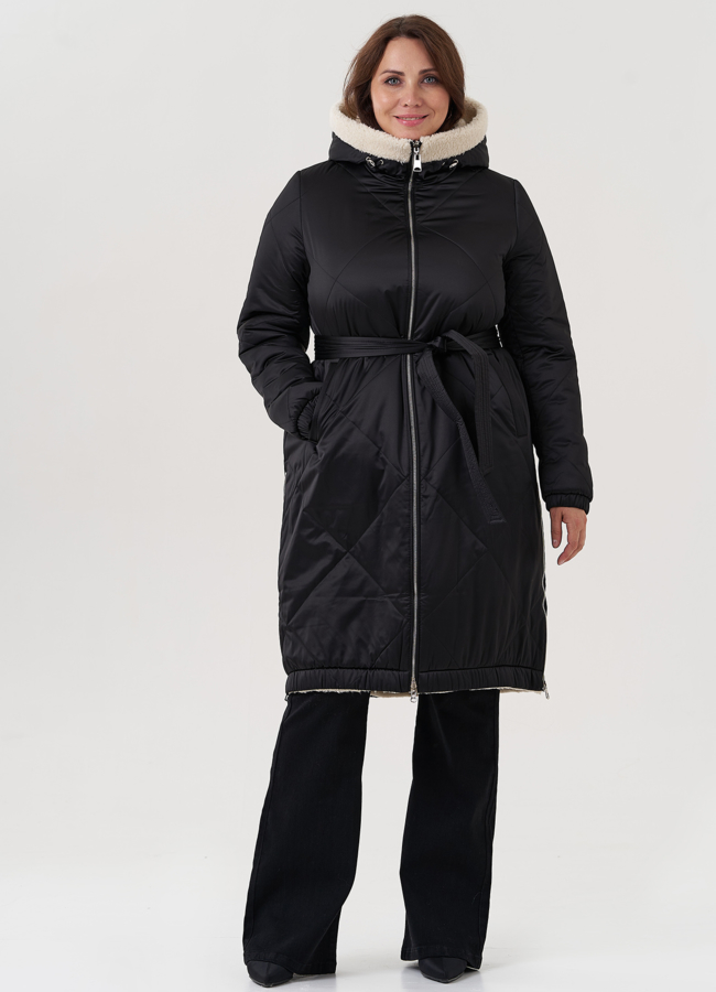 Женское пальто из верблюжьей шерсти  модель № 79175 меха малина