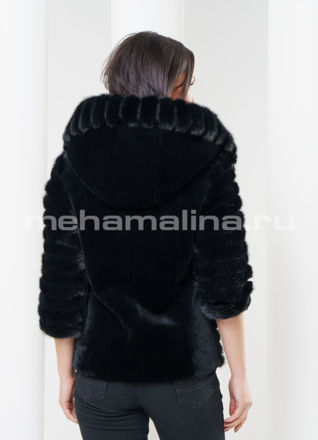 Шуба из мутона с норкой, цвет черный модель № S-319 универмаг малина