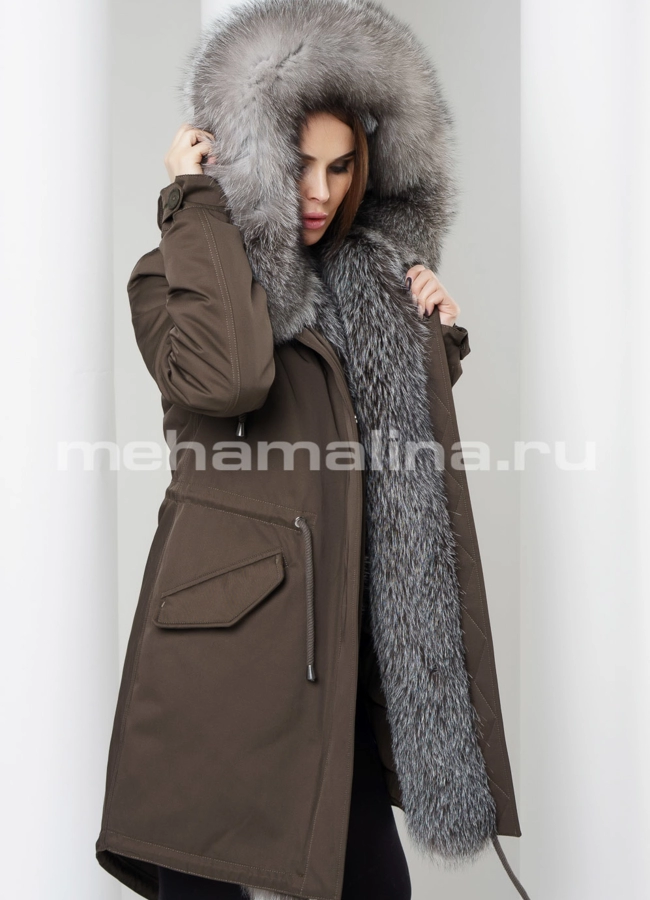 Удлиненная парка модель № П-210 меха малина