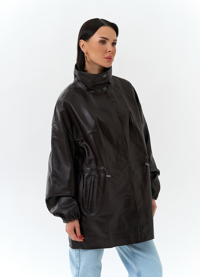 Куртка из натуральной кожи с воротником стойка модель №  универмаг малина