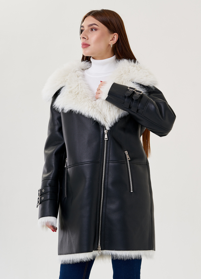 Дубленка из искусственной кожи с отделкой под тоскану модель № 79315 универмаг малина