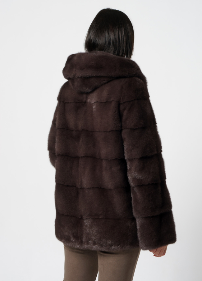 фото Укороченная норковая шуба с капюшоном 2 в 1 модель № S-840