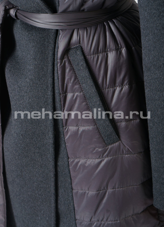 Комбинированное пальто с английским воротником модель № 3456 в кредит