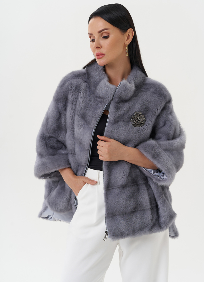 Норковая шуба-трансформер голубого цвета модель № 28077 универмаг малина