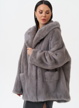 Женская норковая шуба с капюшоном 