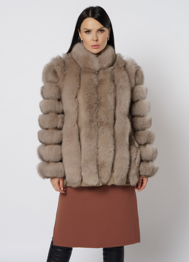 Шуба из песца бежевого цвета модель № 21728 меха малина