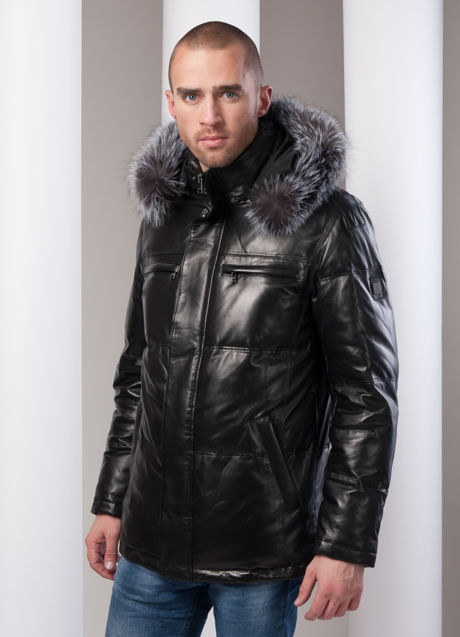 фото Кожаный пуховик модель № ПМ-43