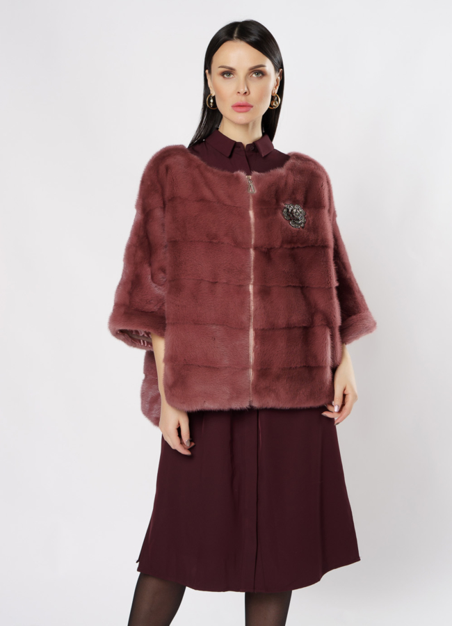 Куртка из норки розового цвета на молнии модель № S-865 универмаг малина