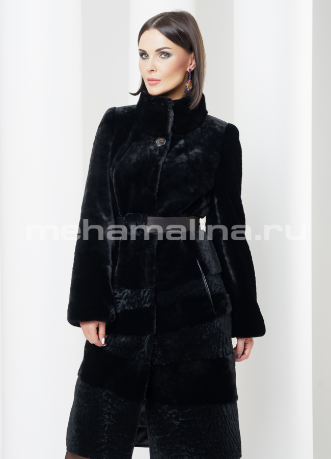 Шуба из мутона, воротник стойка модель № S-428 универмаг малина