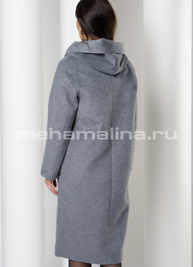 Пальто с капюшоном и поясом, серого цвета модель № 038 в кредит
