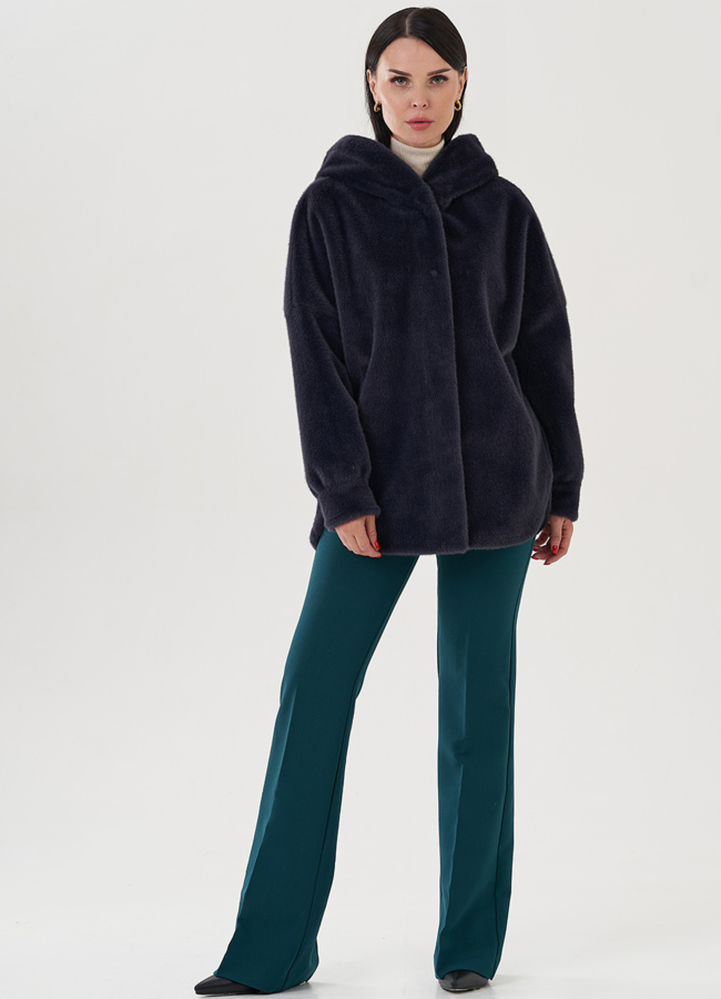 Женское полупальто с капюшоном  модель № 24724 меха малина