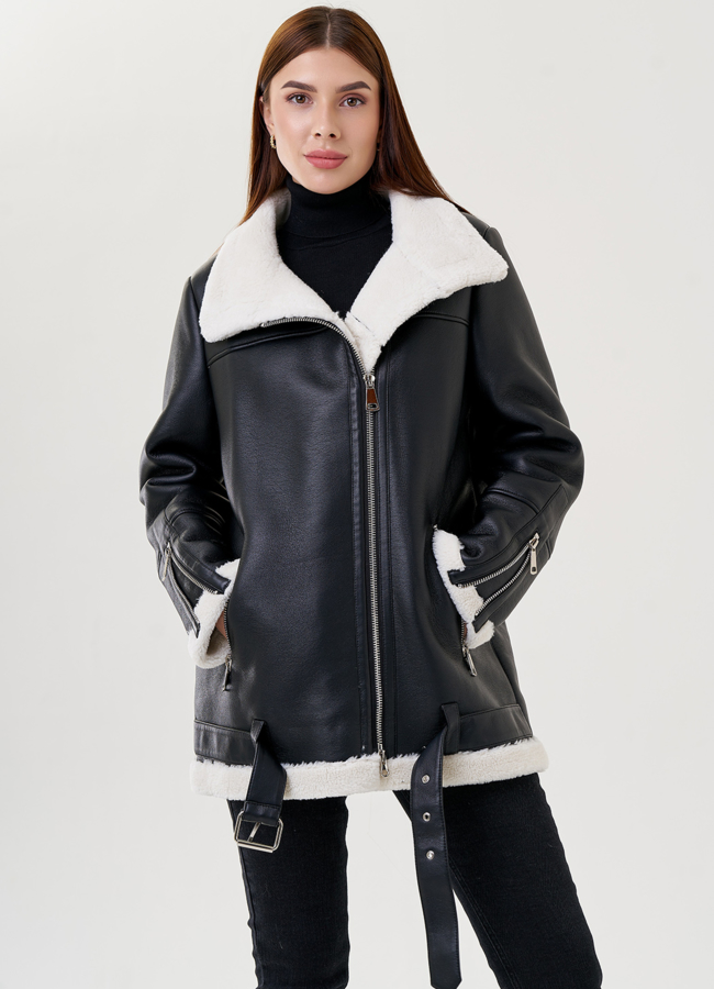 Женская дубленка - пилот из искусственного меха модель № 79307 универмаг малина