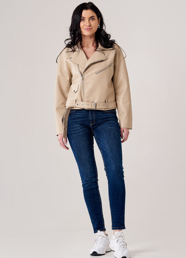 фото Куртка из эко кожи бежевого цвета модель № 20791