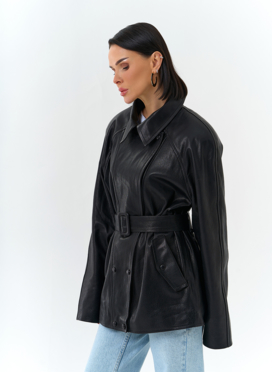 Женская куртка из натуральной кожи  с поясом