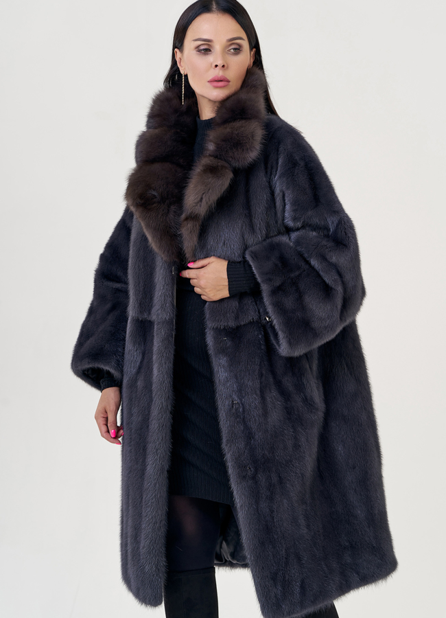 Шуба из норки с воротником из куницы модель № 76949 универмаг малина