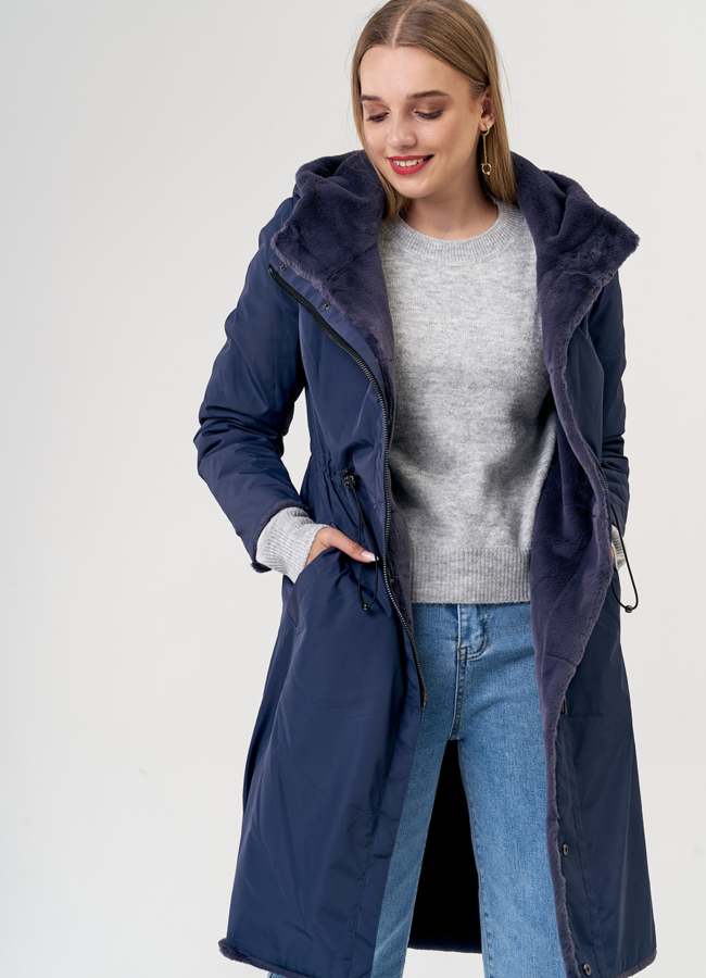 Двусторонняя эко шуба с капюшоном модель № 19009 универмаг малина