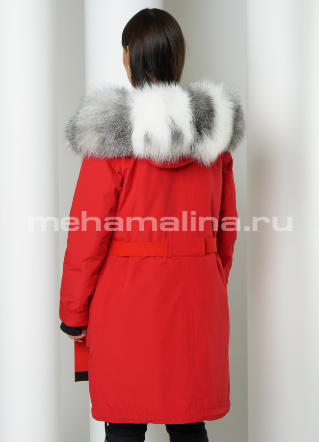 Красная парка с арктической лисой  модель № 613 в кредит