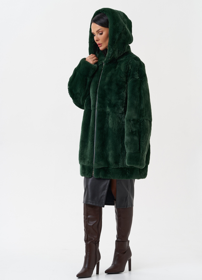 фото Шуба из меха кролика с капюшоном модель № 28149