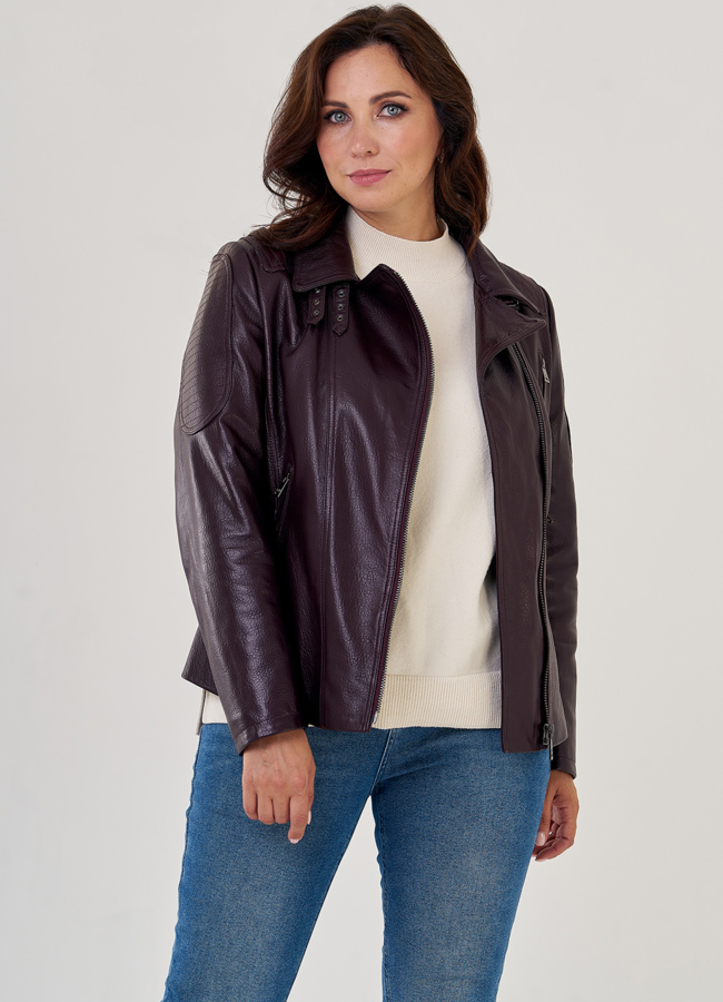 Женская куртка косуха бордового цвета модель № 10637 универмаг малина