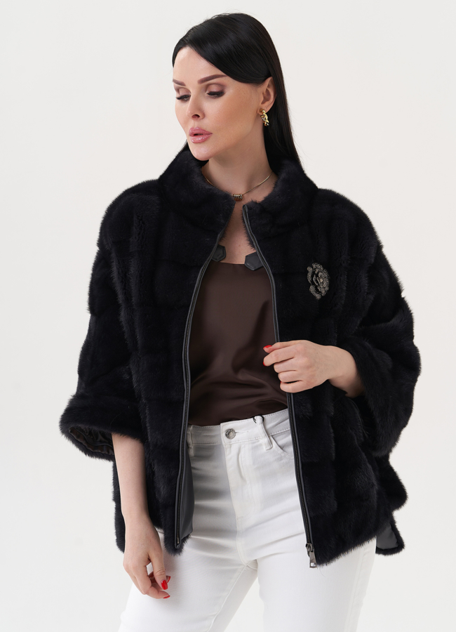 Укороченная шуба-трансформер из меха норки модель № 23712 в кредит