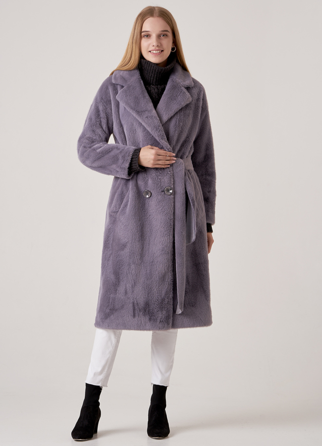 Двубортное пальто из искусственного меха модель № 18305 в рассрочку