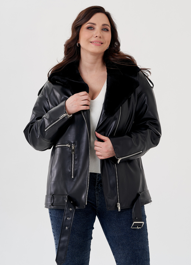 Куртка-косуха из эко кожи на утеплителе с натуральным мутоном модель № 24213 универмаг малина Куртка-косуха из эко кожи на утеплителе с натуральным мутоном модель № 24213 универмаг малина