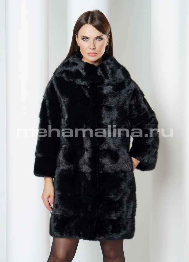 Шуба из норки модель № S-636 меха малина