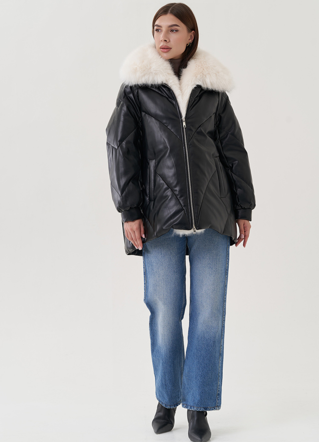 Куртка из эко кожи с воротником из искусственного меха модель № 25468 в кредит